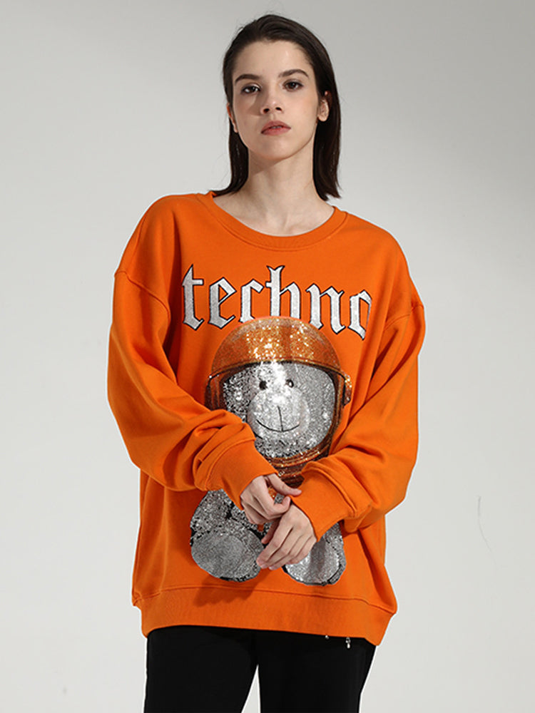 TCH Women's Teddy Bear Rhinestone Oversized Sweatshirt