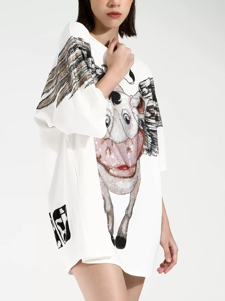 TCH Hot Diamond Wing Cow Print Loose T-shirt