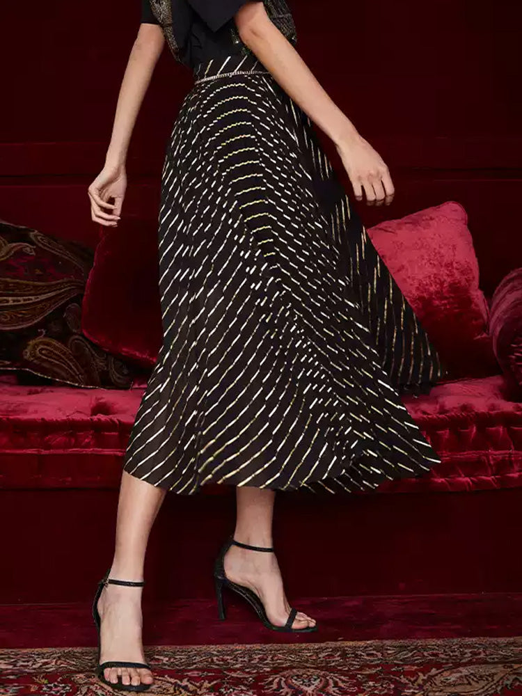 TCH High Waist Stripe Sequin Midi Skirt