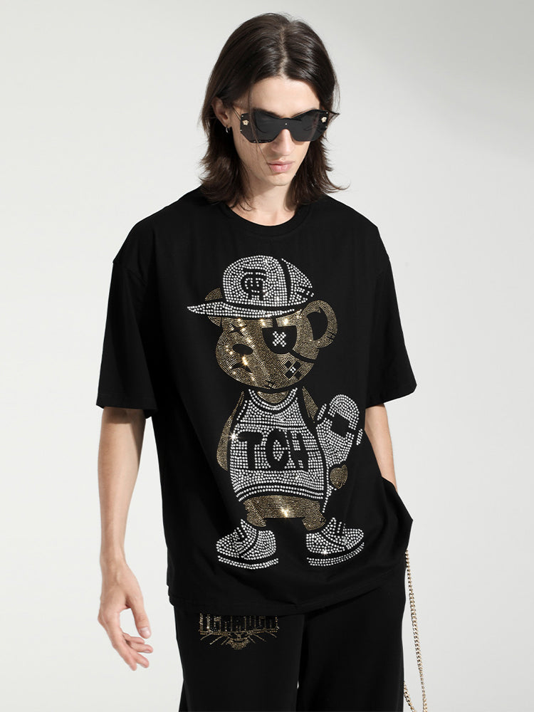 TCH Unisex Cartoon Casual Sparkle T-shirt in Black