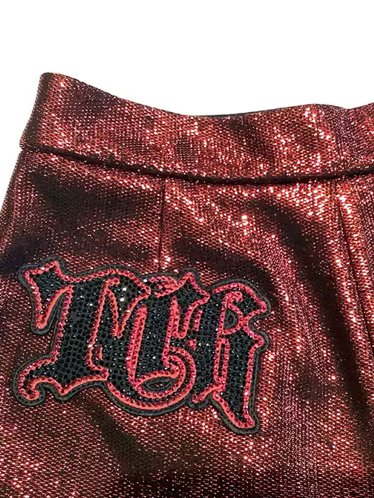 TCH Sequin Embellished Sparkle Shorts with Letter