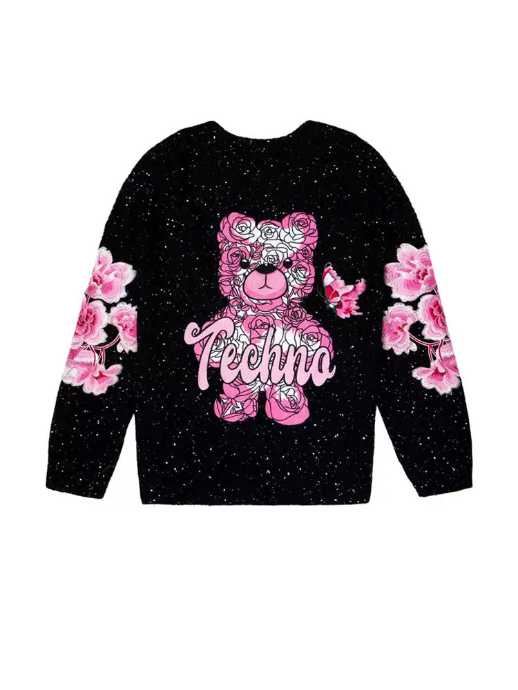 TCH Sequins-Embellished Flower Teddy Bear Sweatshirt