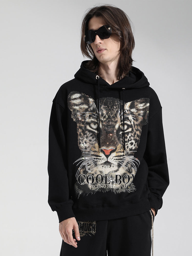 TCH Cheetah Graphic Rhinestone Black Hoodie