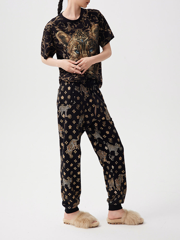 TCH Rhinestone Lion Mane Fashion 2 Pcs Tee & Long Pants