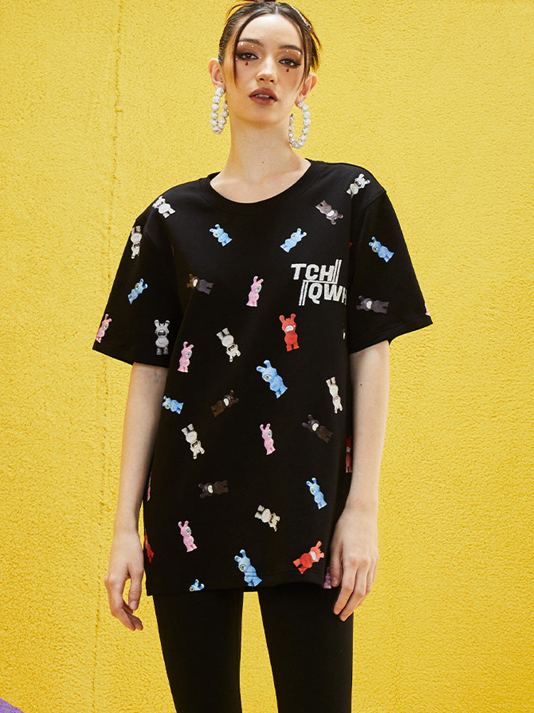 TCH Cartoon Rhinestone Colorful Allover T-shirt
