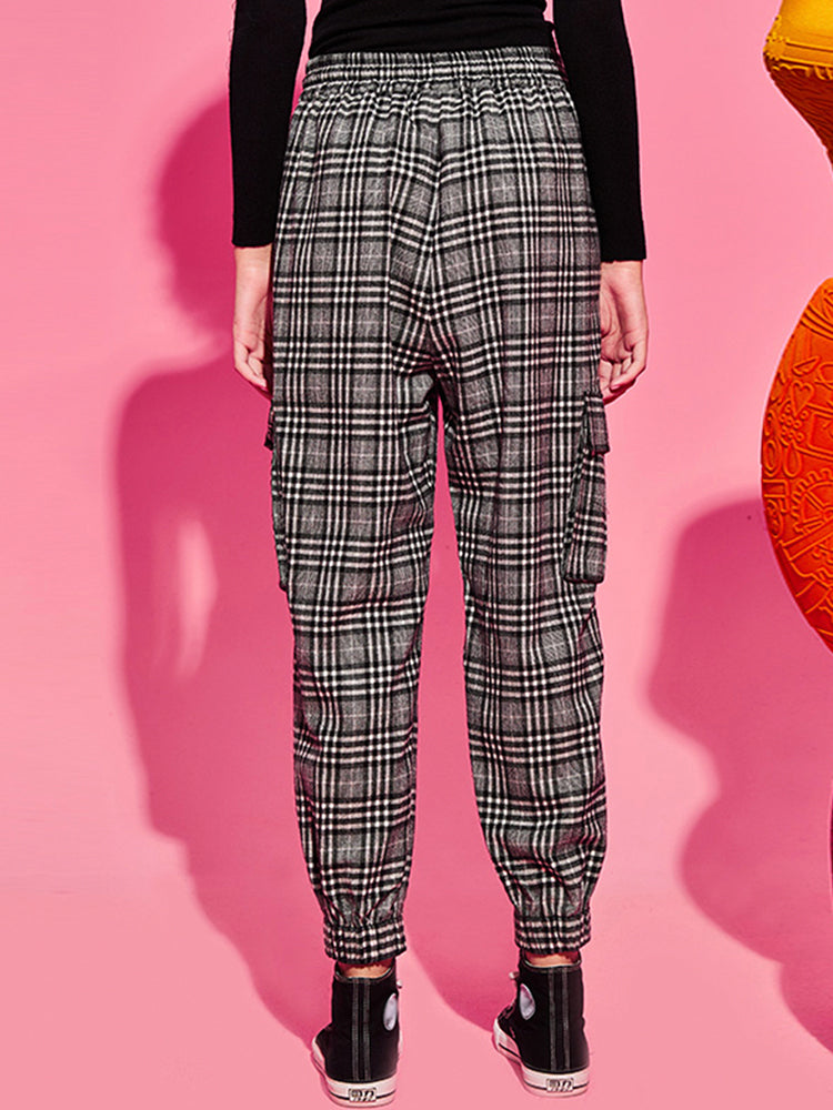TCH Plaid Rhinestone Elastic Waist Pants