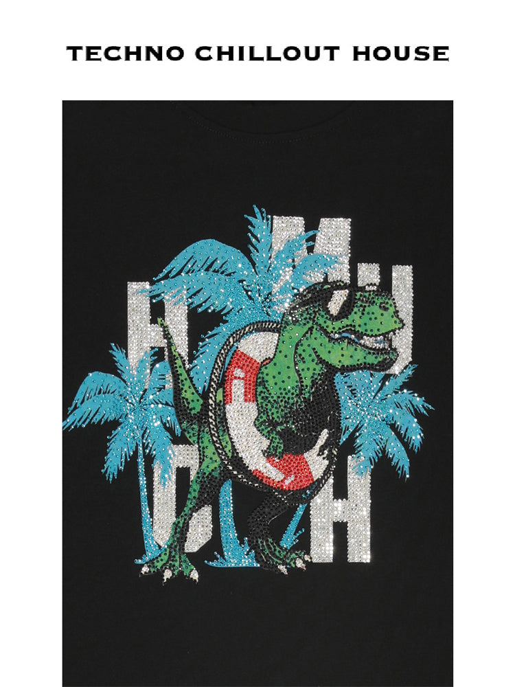 TCH Rhinestone Dinosaur Beach Cropped Tee Top