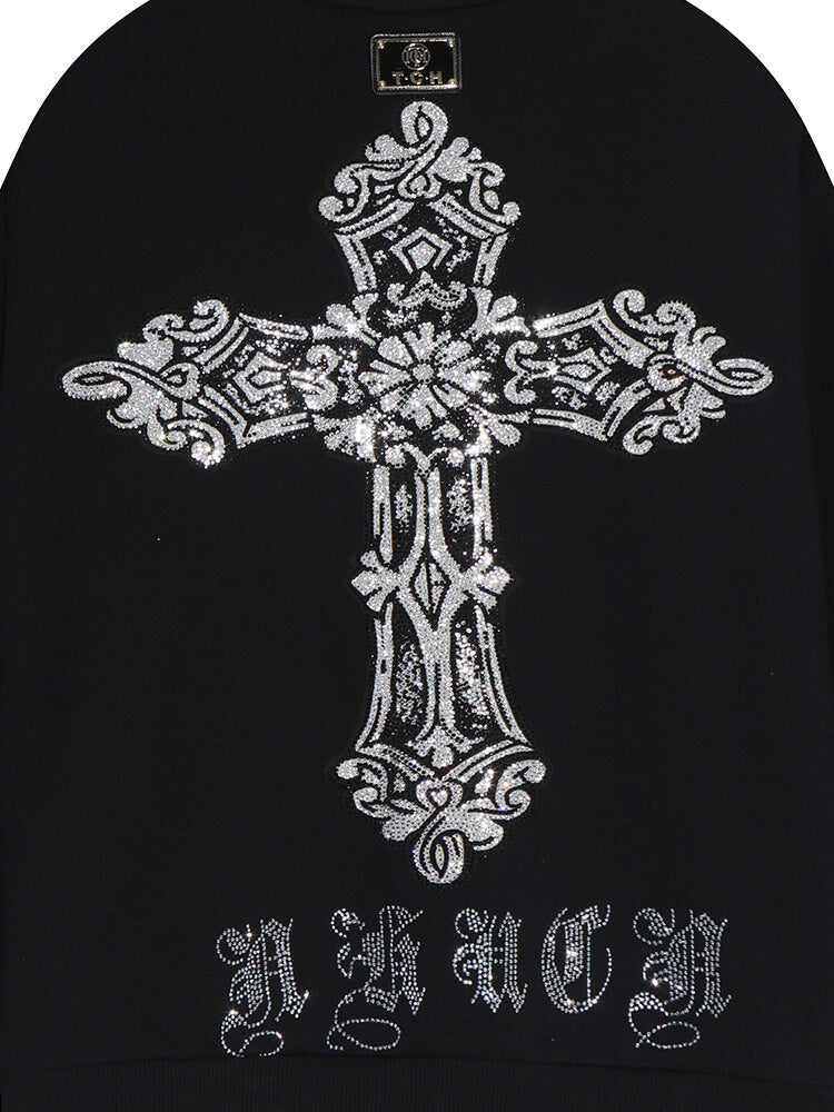 TCH Couple's Black Rhinestone Round Neck Sweatshirt