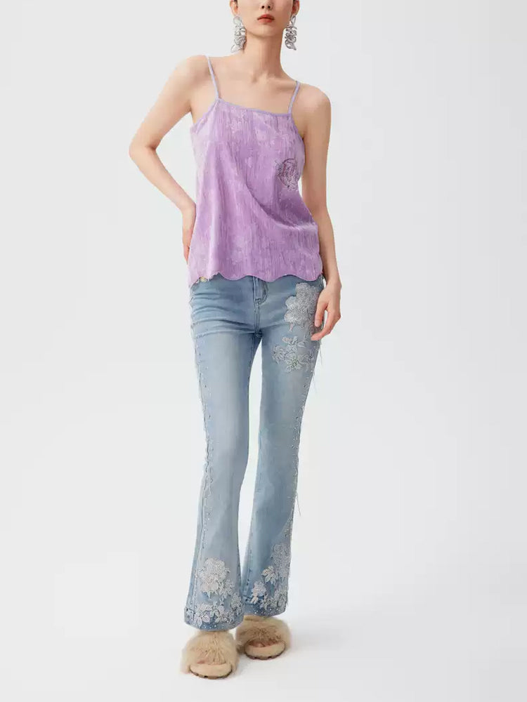 TCH Jacquard Velvet Sparkly Strap Cami Top In Purple
