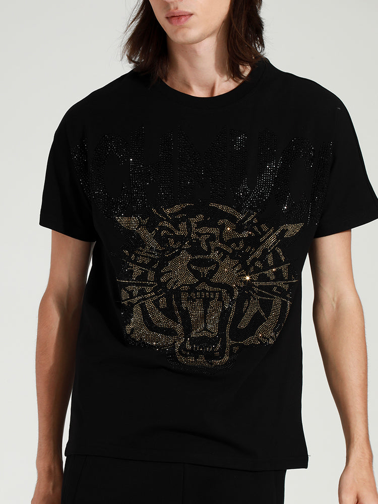 TCH Gold Rhinestone Graphic Print T-shirt
