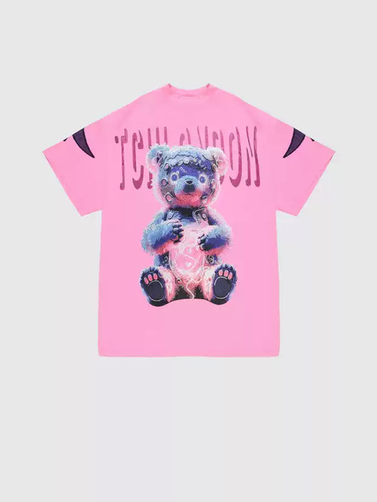 TCH Rhinestone Teddy Bear Oversized T-shirt with Wings Desgin