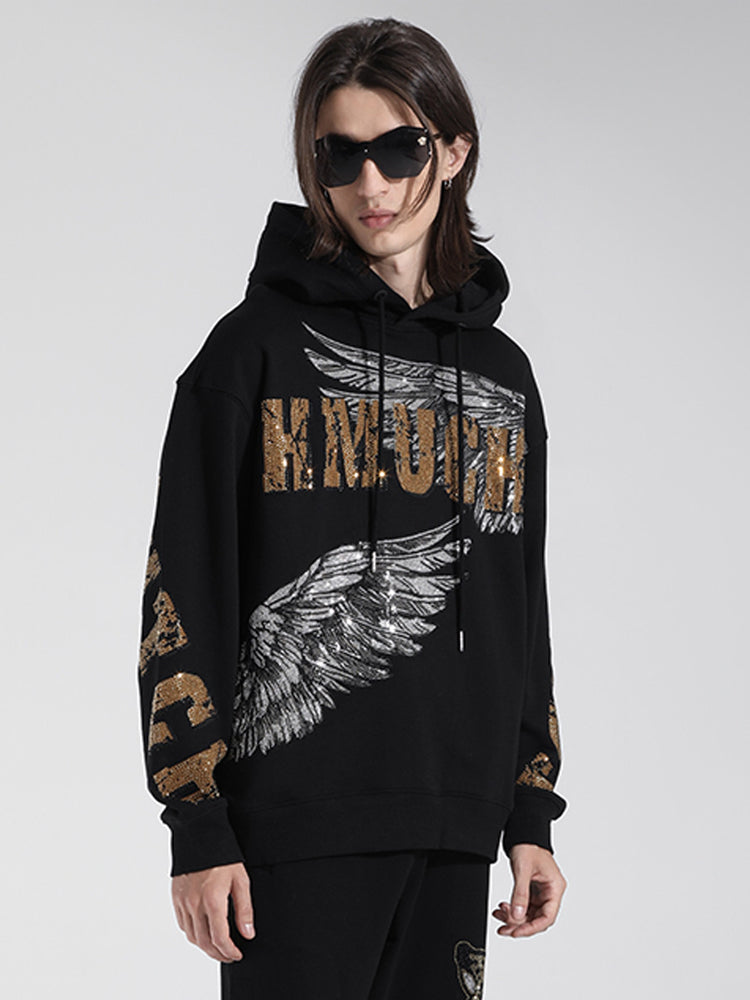 TCH Men's Angel Wings Rhinestone Letter Hoodie