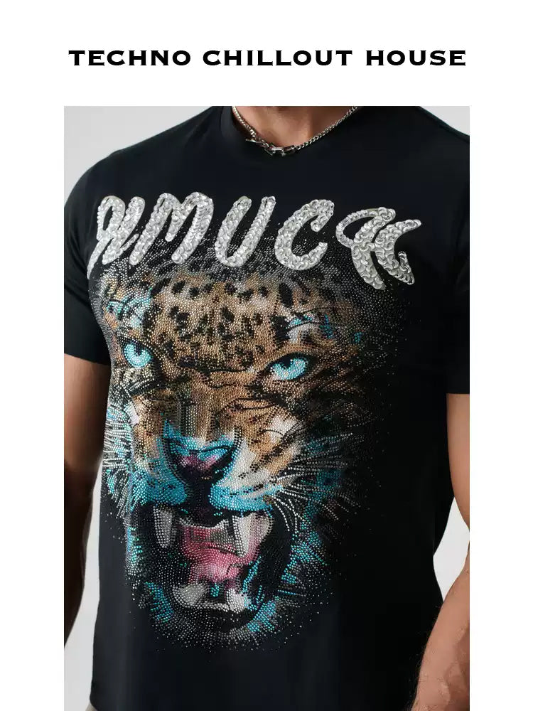 TCH Luxury Rhinestone Lion Print T-shirt