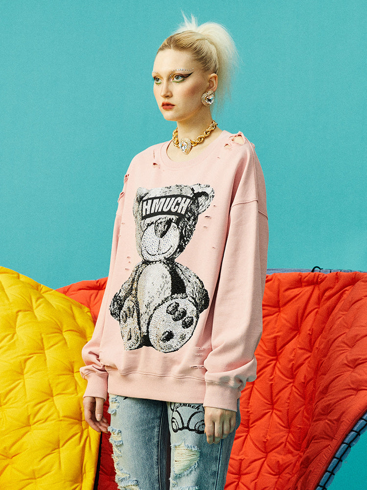 TCH Teddy Bear Rhinestone Graphic Sweatshirt