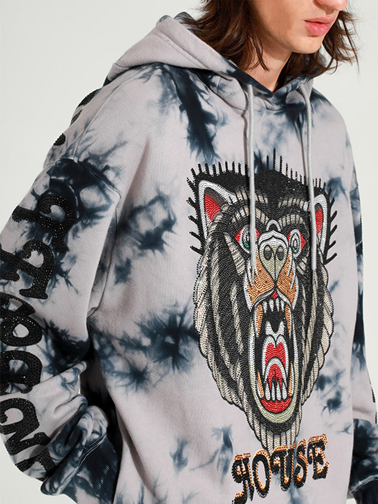 TCH Tiger Graphics Rhinestone Tie Dye Hoodie