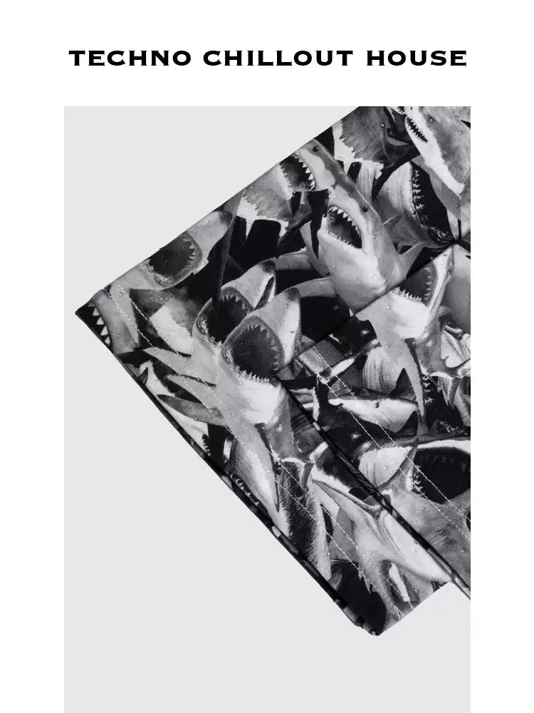 TCH Allover Rhinestone Shark Hawaiian T-Shirt
