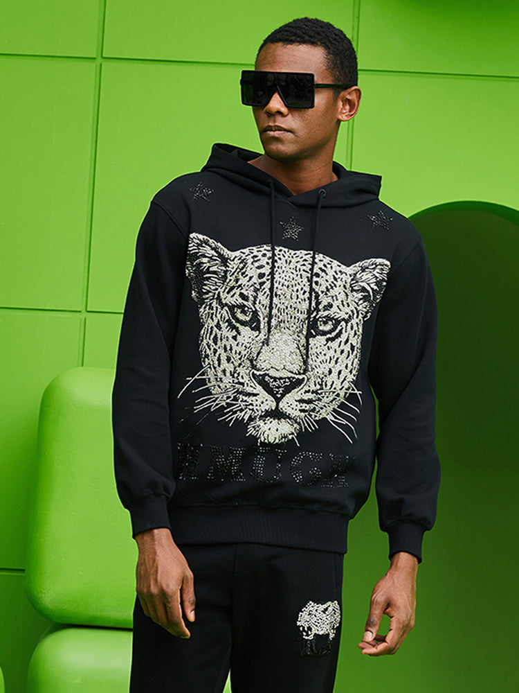 TCH Leopard Print Rhinestone Black Hoodie