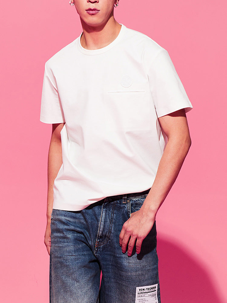 TCH Logo Print Rhinestone Solid T-Shirt with White