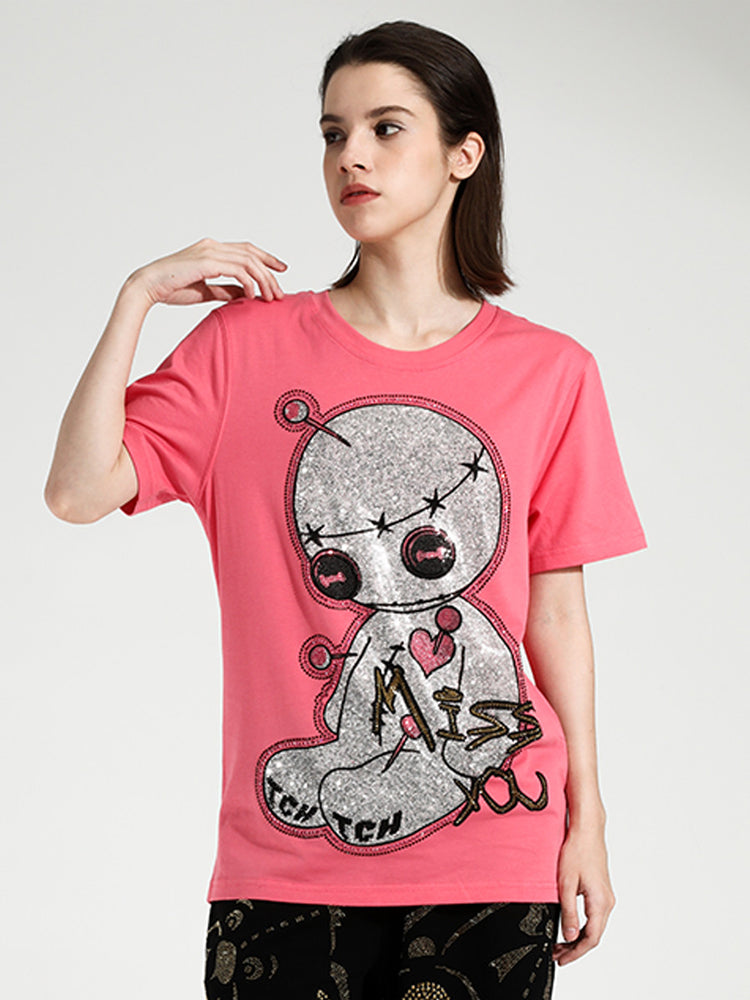 TCH Unisex Cartoon Alien Casual Sparkle T-shirt