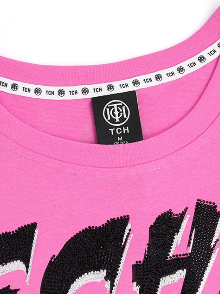 TCH Rhinestone Graphic Print Short Sleeve Casual T-Shirt Dress