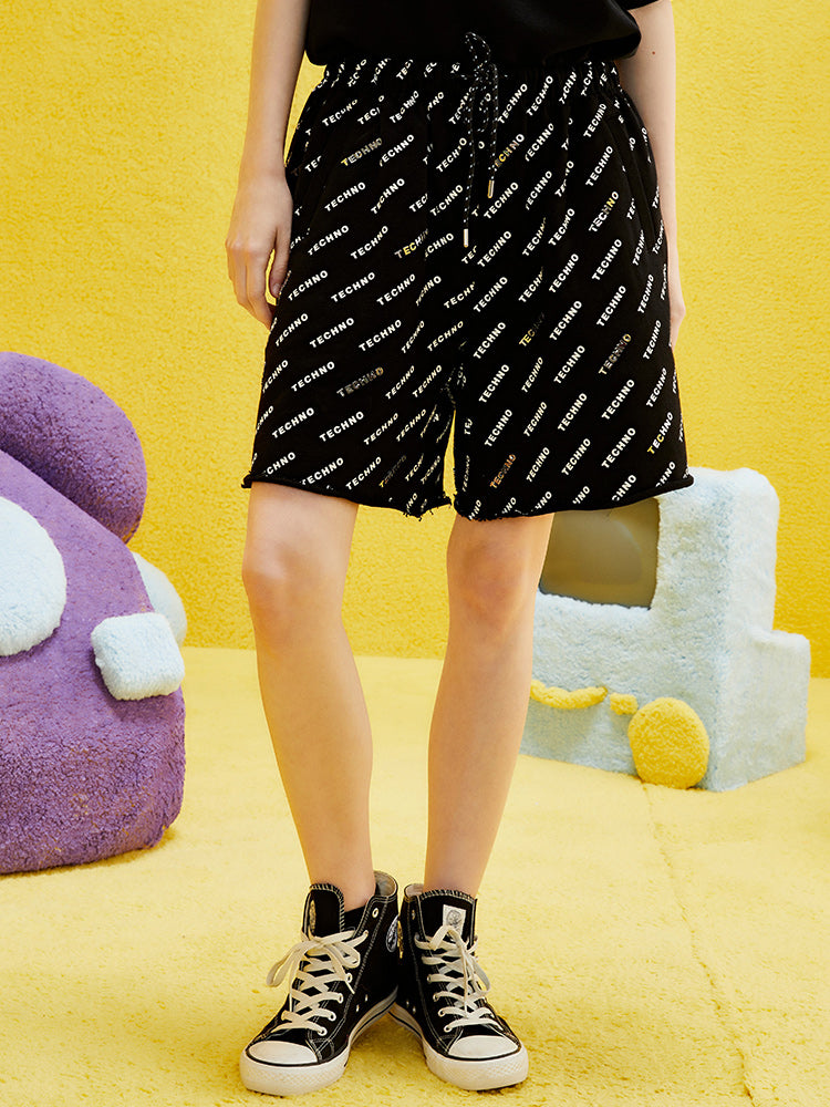 TCH Letter Rhinestone Wide Leg Shorts
