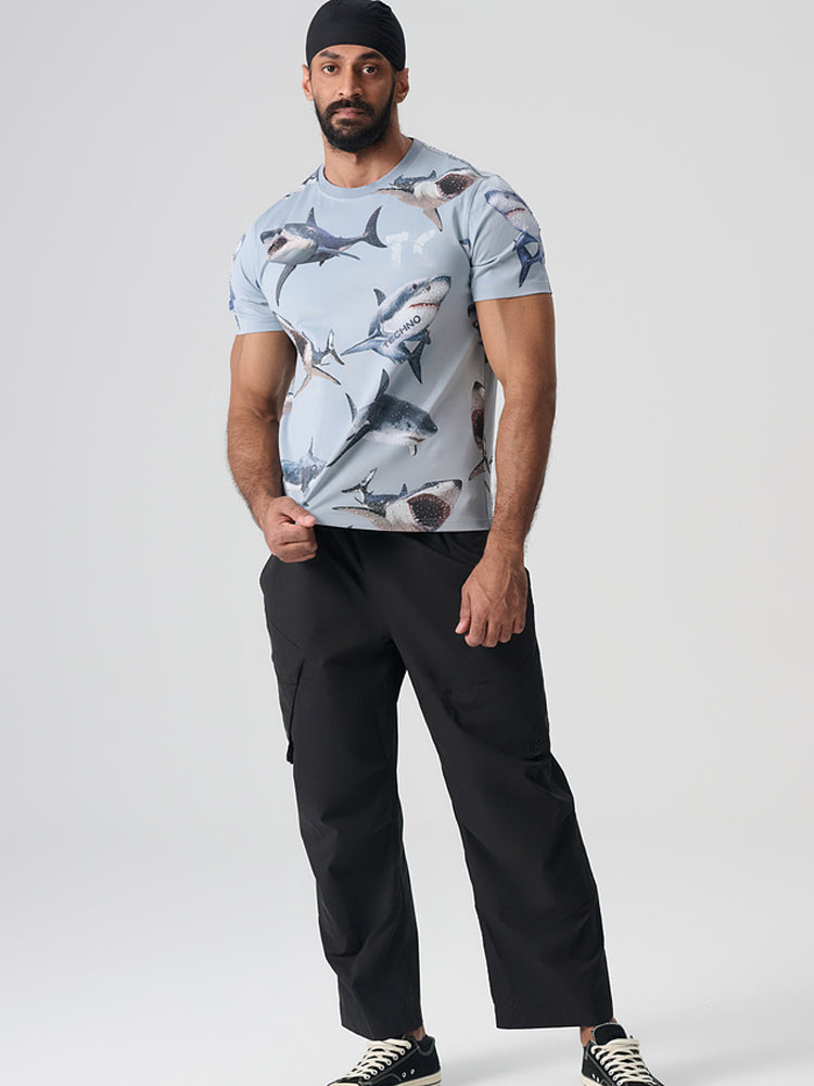 TCH Cotton Rhinestone Shark Hawaiian T-Shirt