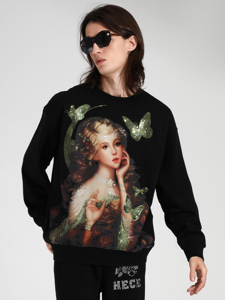 TCH Men's Butterfly Girl Graphics Rhinestone Sweatshirt