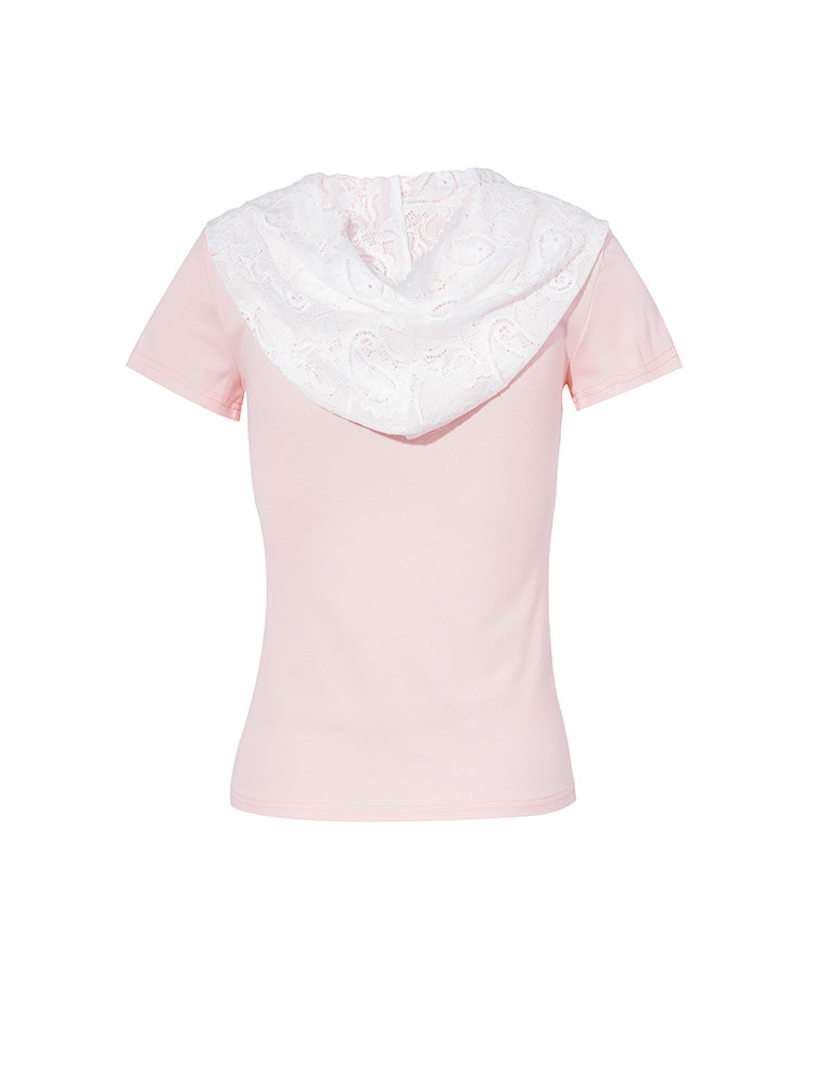 TCH Bear Rhinestone Graphic T-shirt with Lace
