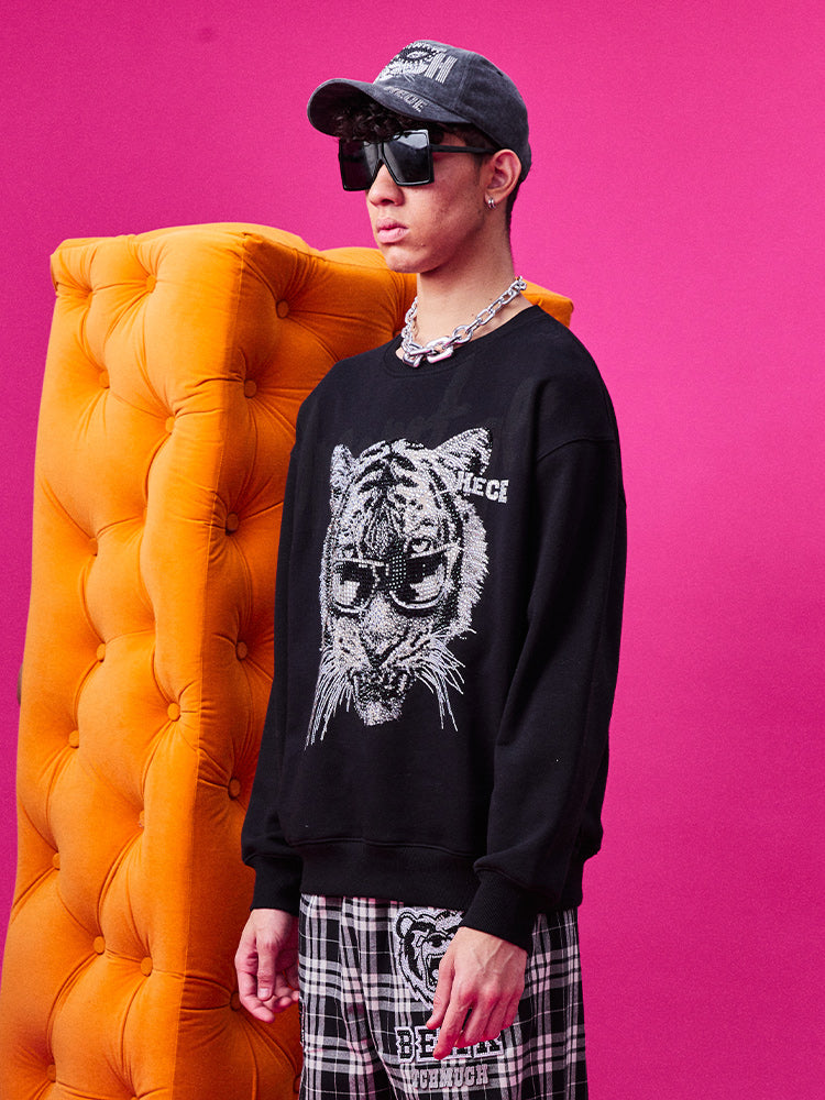 TCH Men's Rhinestone Tiger Cotton Sweatshirt