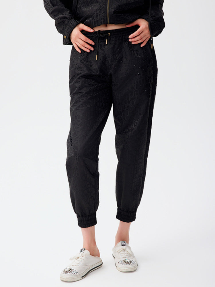 TCH Crystal-Embellished Allover Logo Nylon Jogger