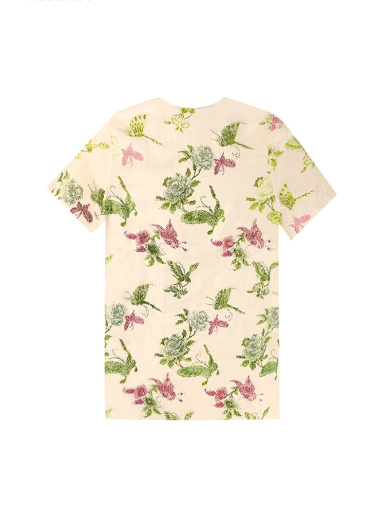 TCH Luxury Butterfly Rhinestone Floral Print Mini Dress
