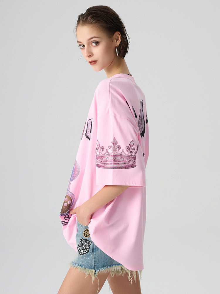 TCH Rhinestone Graphic Oversized T-shirt in Pink