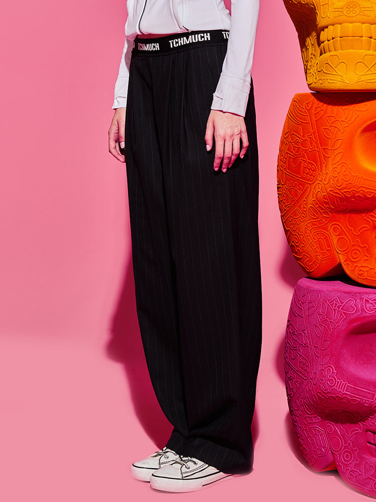 TCH Letter Elastic Waist Wide Leg Stripe Pants