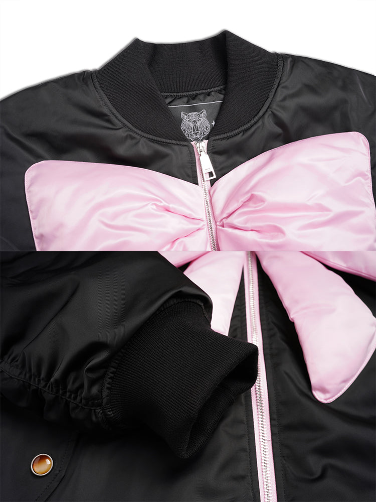 TCH Bow-Front Contrast Zip-Up Bomber Jacket