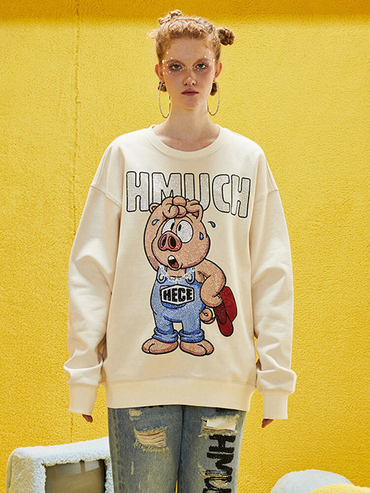 TCH Unisex Graphic Rhinestone Oversized Sweatshirt