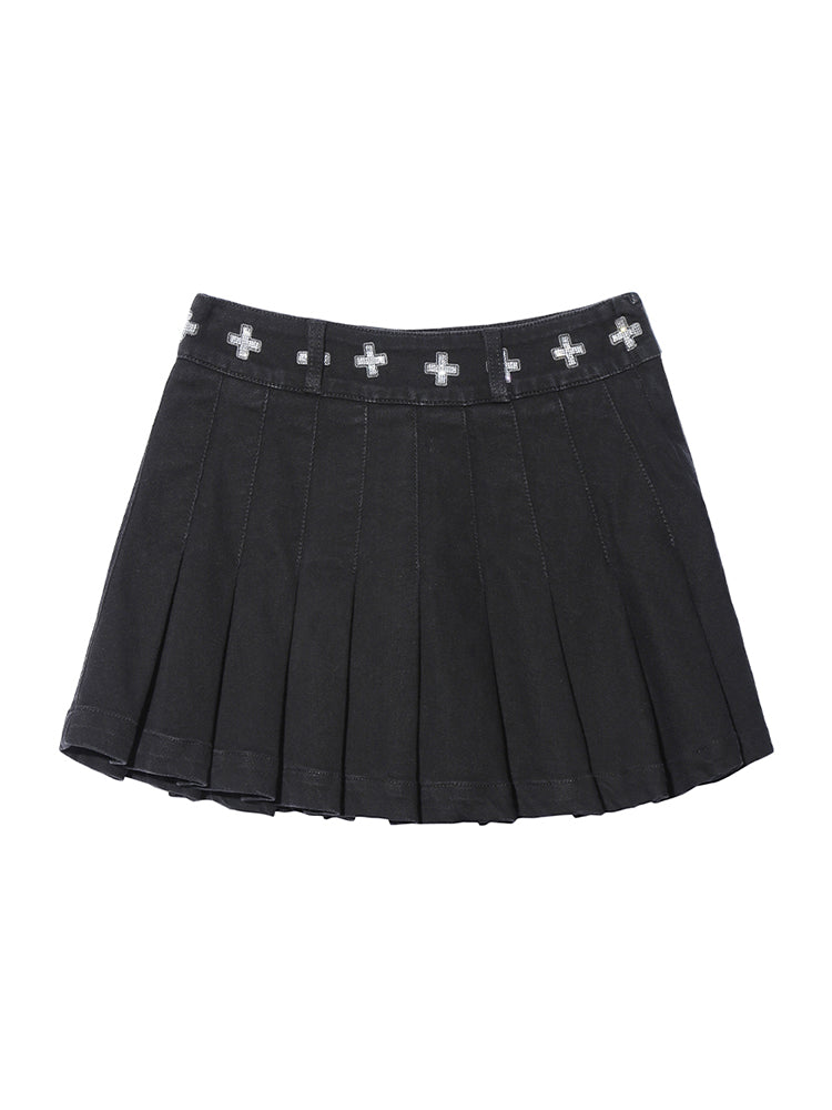 TCH Rhinestone High Waist Pleated Mini Skirt