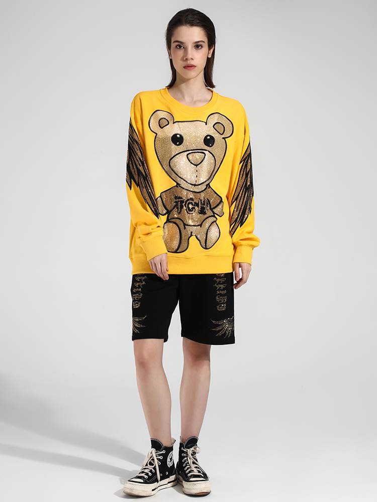 TCH Men's Bear Rhinestone Wing Sleeve Sweatshirt