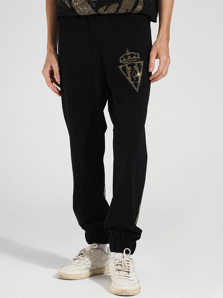 TCH Men's Letter Jogger Rhinestone Cotton Pants