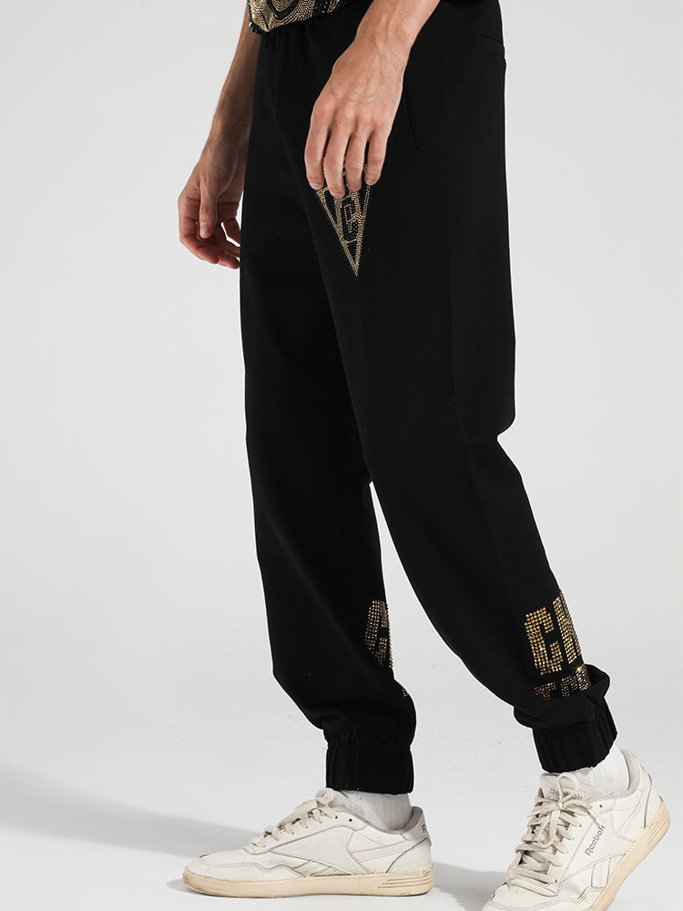 TCH Men's Letter Jogger Rhinestone Cotton Pants