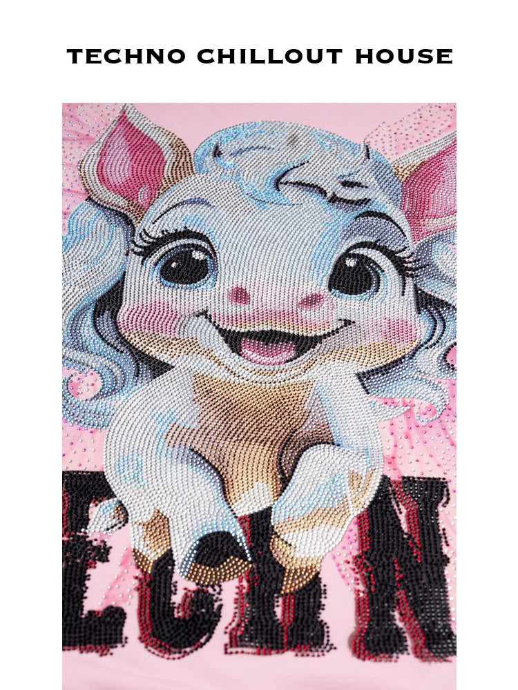 TCH Pink Rhinestone Cartoon Print Sweatshirt