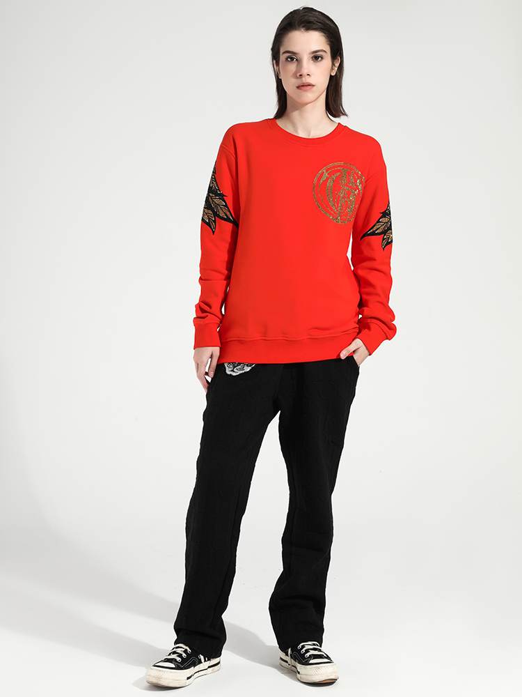 TCH Rhinestone Wing Long Sleeve Cotton Sweatshirt