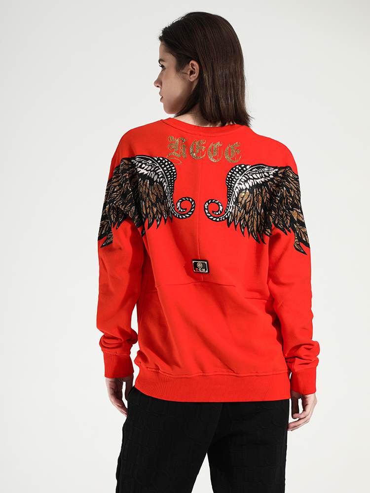 TCH Rhinestone Wing Long Sleeve Cotton Sweatshirt