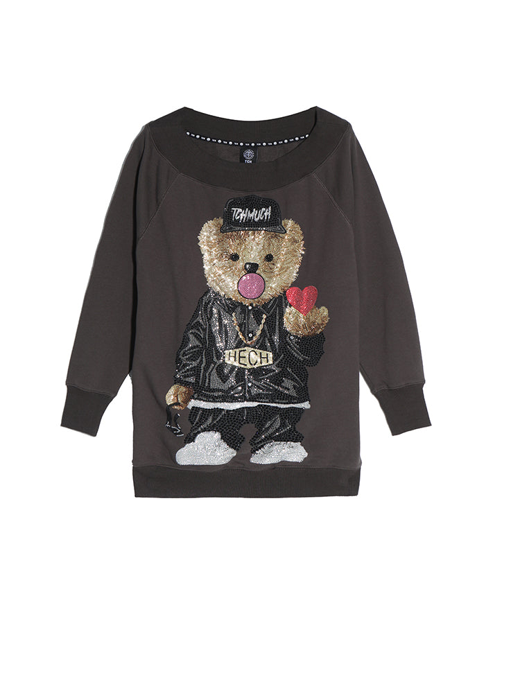 TCH Bear Rhinestone Off-Shoulder Sweater Dress
