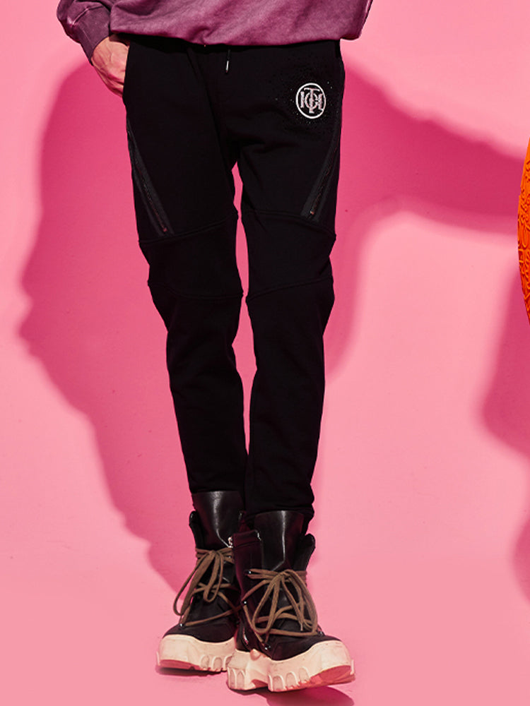 TCH Rhinestone Logo Zipper Long Pants