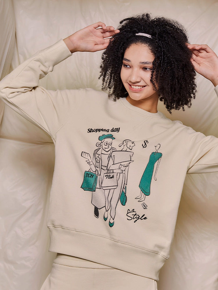 TCH Causal Rhinestone Graphic Long Sleeve Sweatshirt
