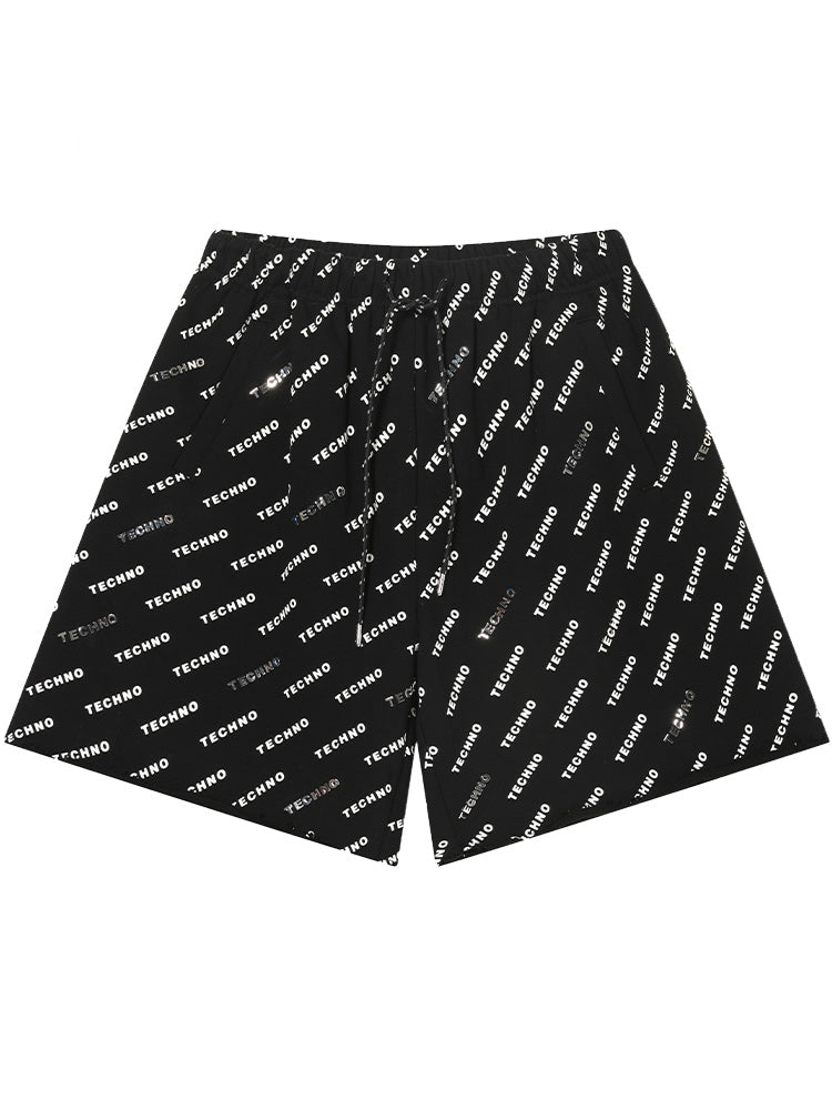TCH Letter Rhinestone Wide Leg Shorts