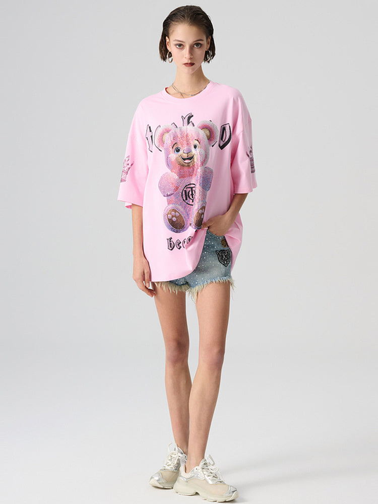 TCH Rhinestone Graphic Oversized T-shirt in Pink