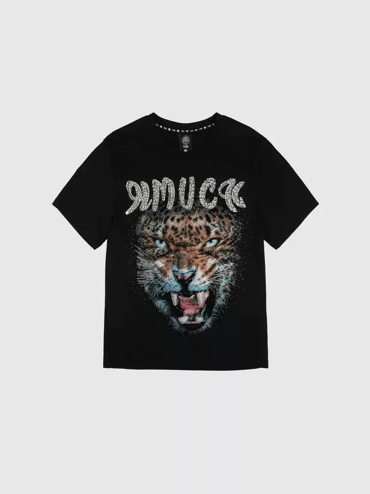 TCH Luxury Rhinestone Lion Print T-shirt