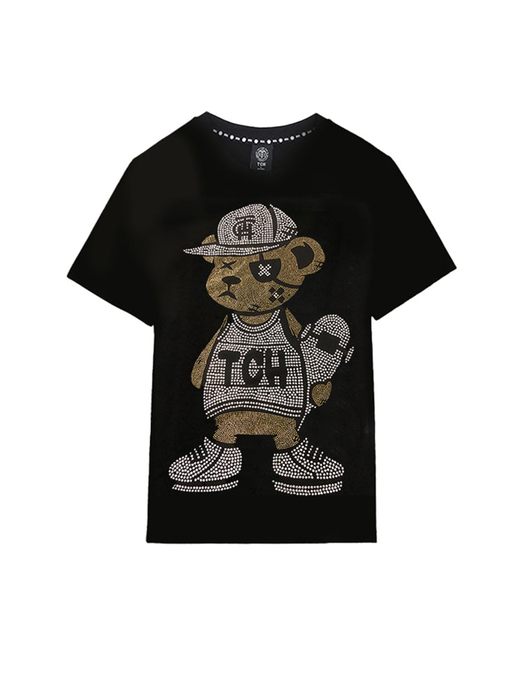 TCH Unisex Cartoon Casual Sparkle T-shirt in Black