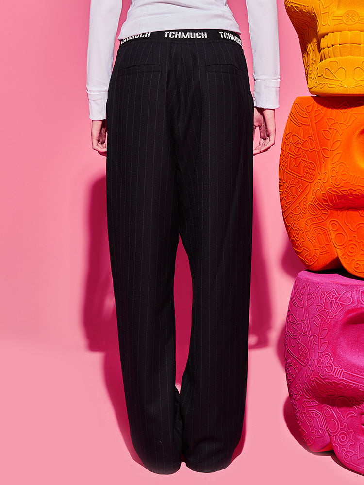 TCH Letter Elastic Waist Wide Leg Stripe Pants